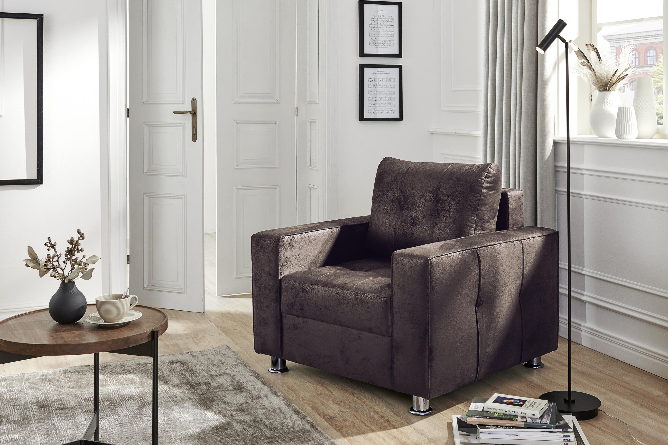 SESSEL Lederlook Dunkelbraun    - Chromfarben/Dunkelbraun, MODERN, Kunststoff/Textil (95/73-86/88cm) - Livetastic