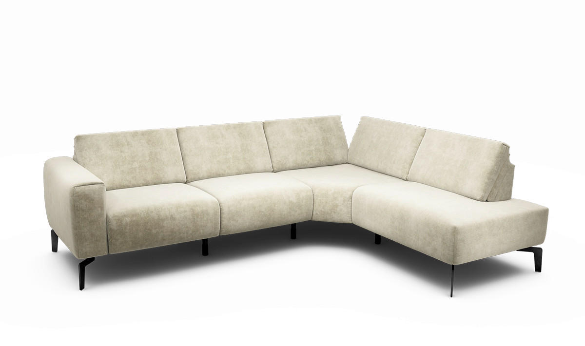 ECKSOFA Cosy Naturfarben Samt  - Schwarz/Naturfarben, Design, Textil/Metall (256/193cm) - SENSOO