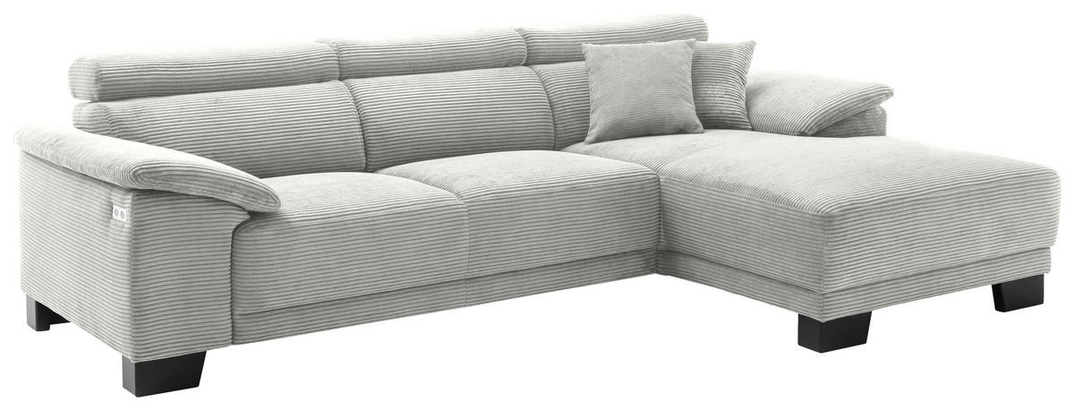 ECKSOFA in Cord Hellgrau  - Hellgrau/Schwarz, Design, Holz/Textil (270/174cm) - Pure Home Lifestyle