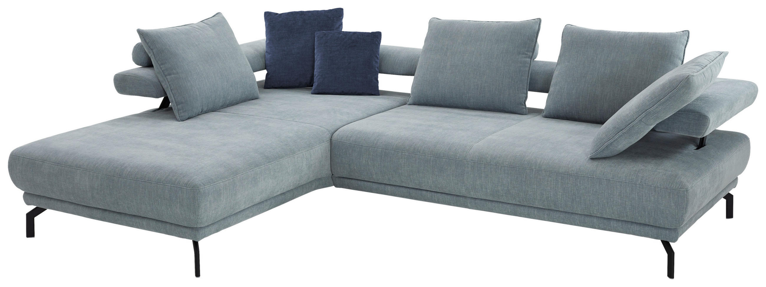 ECKSOFA 224/305 cm Fino in Chenille Hellblau Rückenkissen, Rücken echt, Sitztiefenverstellung  224/305 cm  - Schwarz/Hellblau, Design, Textil/Metall (224/305cm) - Dieter Knoll