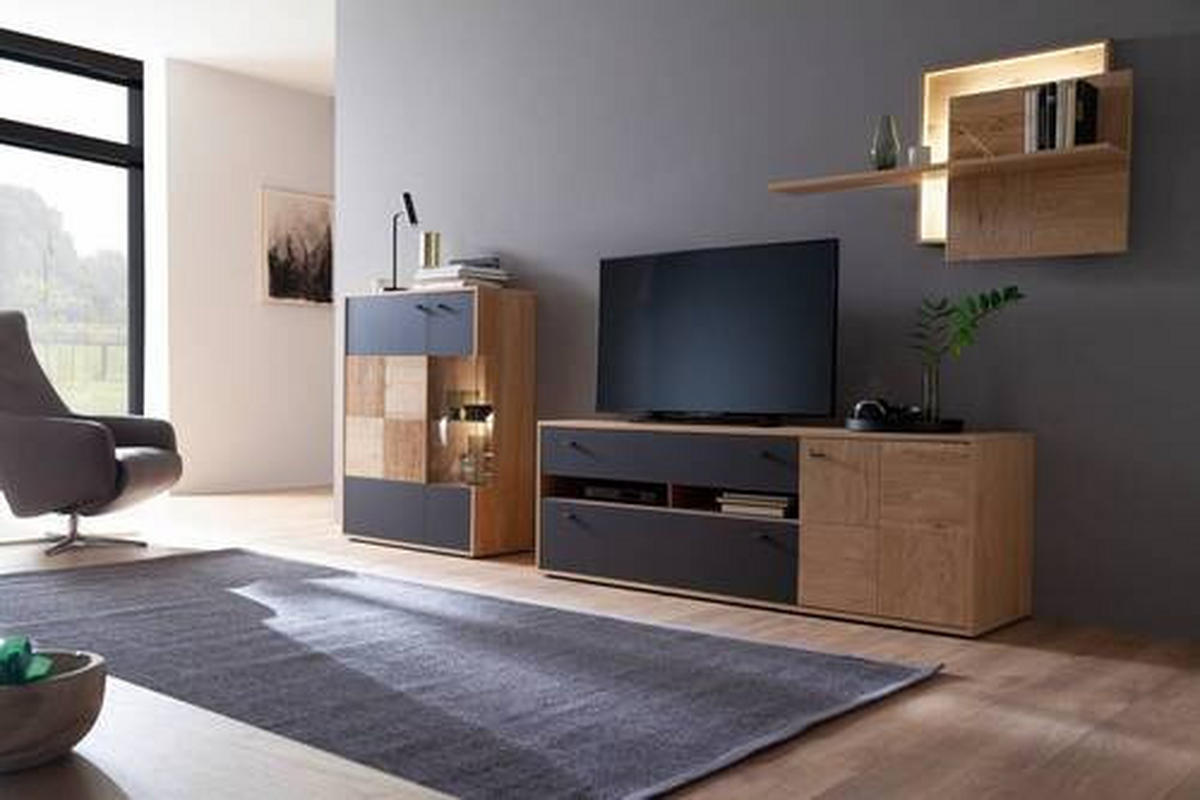HYLLKOMBINATION  i antracit, ek Bianco  328/193/50 cm  - ek Bianco/svart, Design, metall/trämaterial (328/193/50cm) - MID.YOU