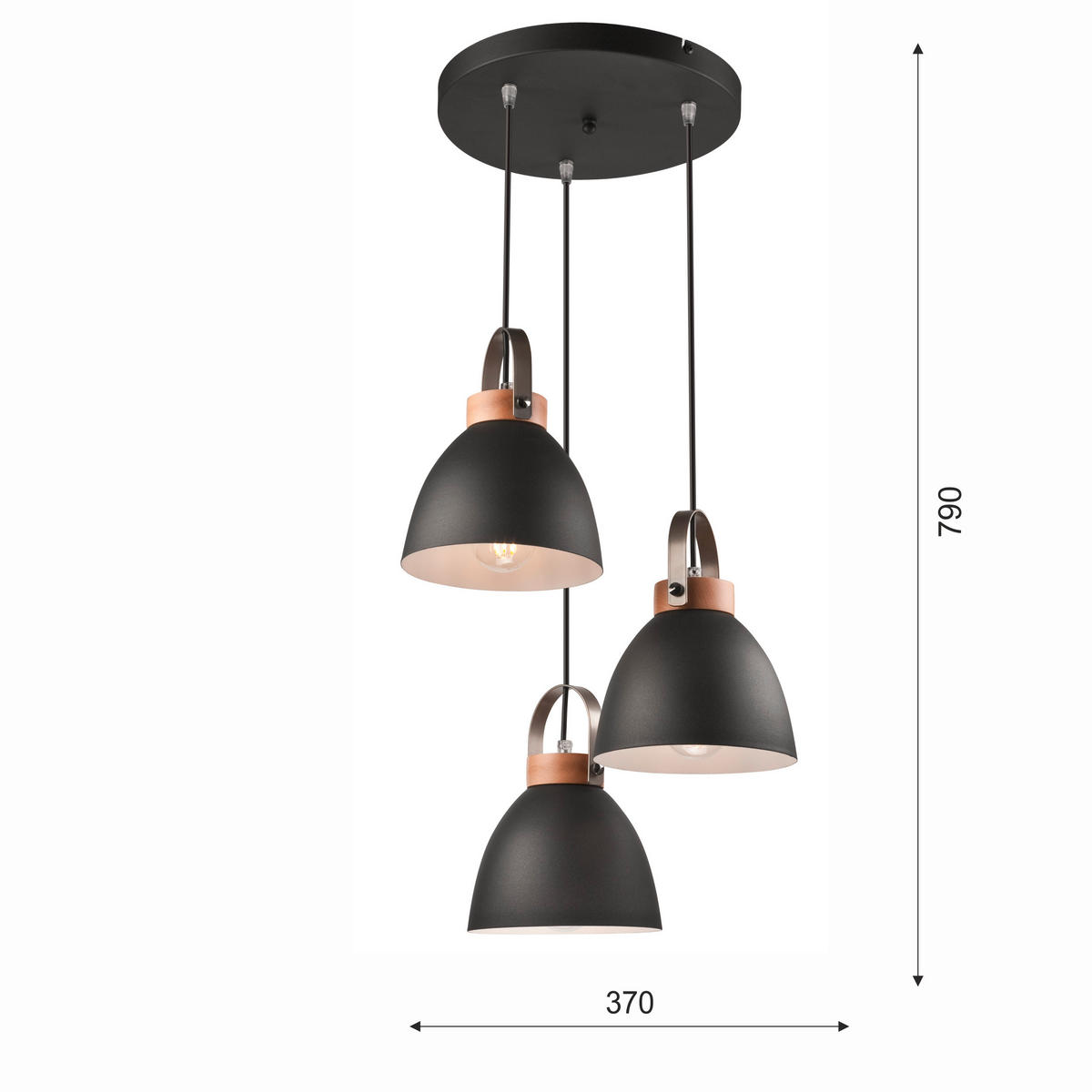 PENDELLEUCHTE DANIELLE 37/79 cm   - Graphitfarben, KONVENTIONELL, Holz/Metall (37/79cm)