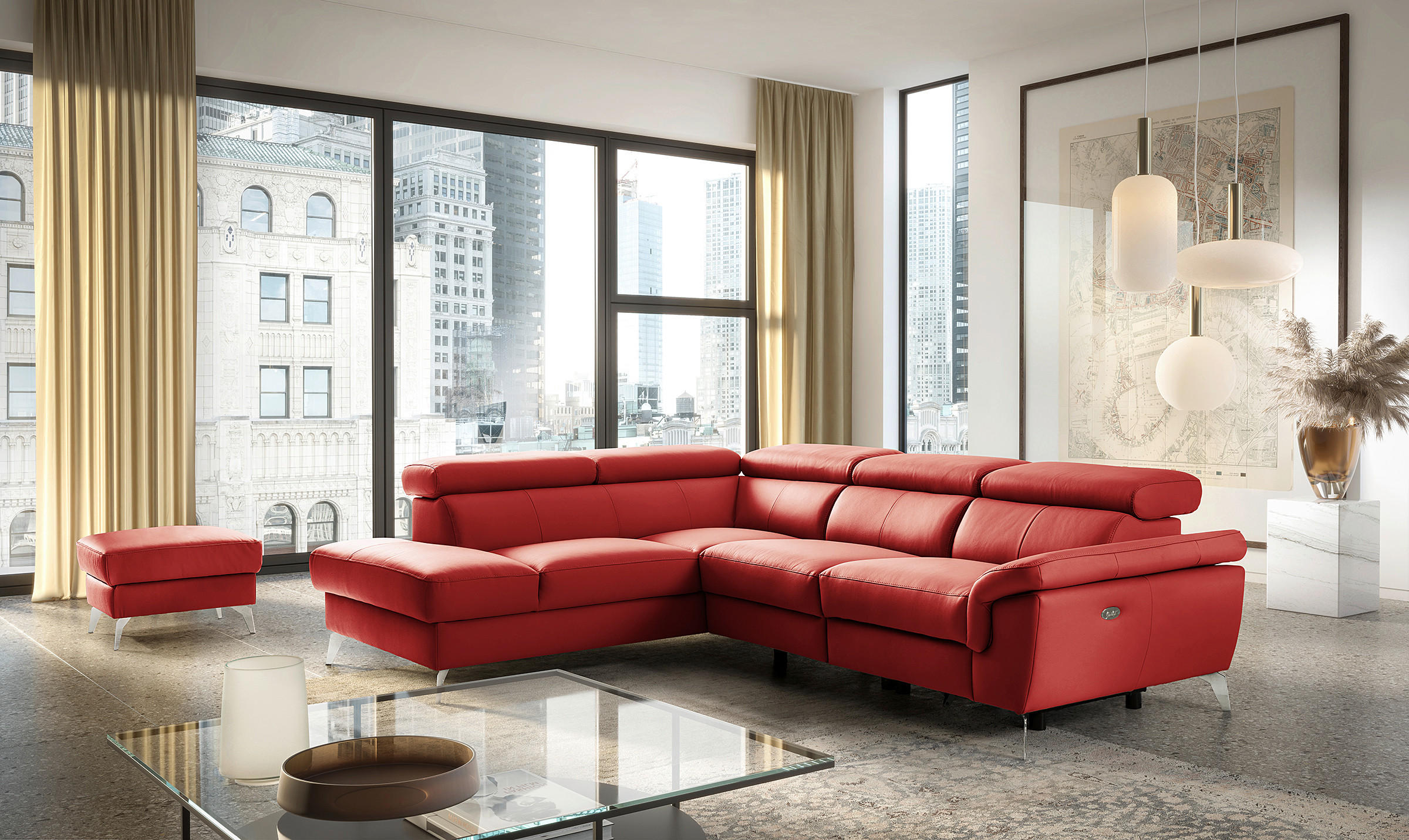 ECKSOFA  in Lederlook Echtleder Rot  210/265 cm  - Chromfarben/Rot, Design, Leder/Textil (210/265cm) - Livetastic