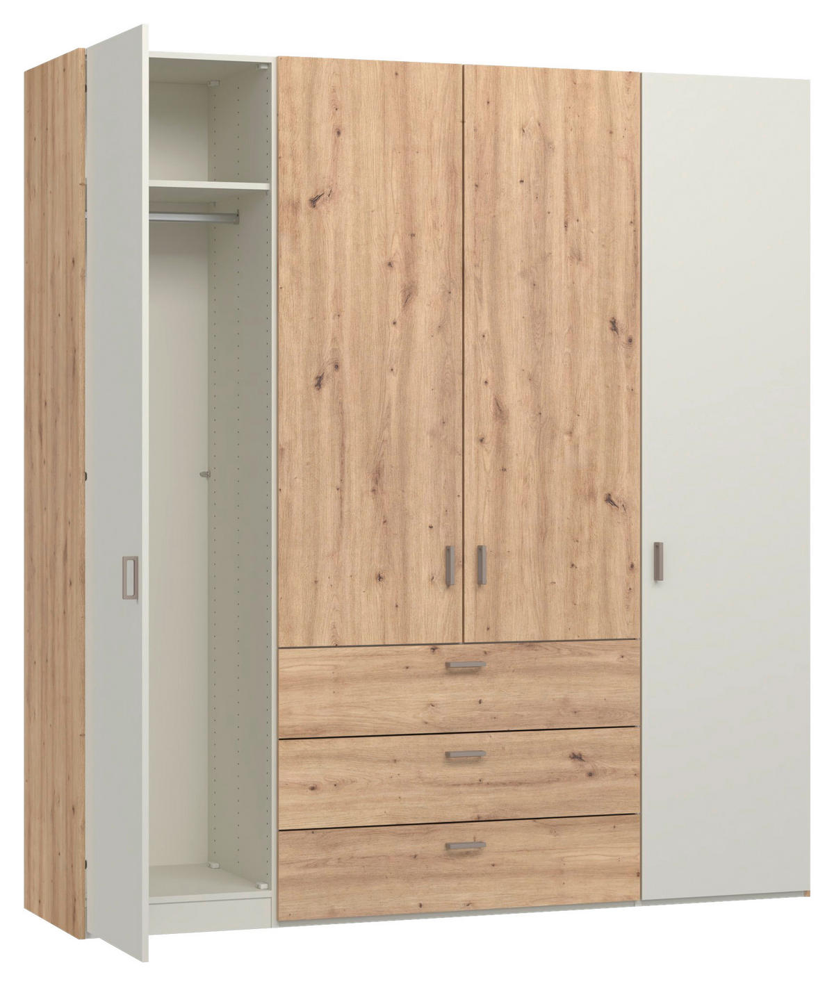 KLEIDERSCHRANK 203/220/59 cm,  in Creme, Weiß, Eiche Artisan, 4-türig  - Hellbraun/Creme, Design, Holzwerkstoff/Metall (203/220/59cm) - Jutzler
