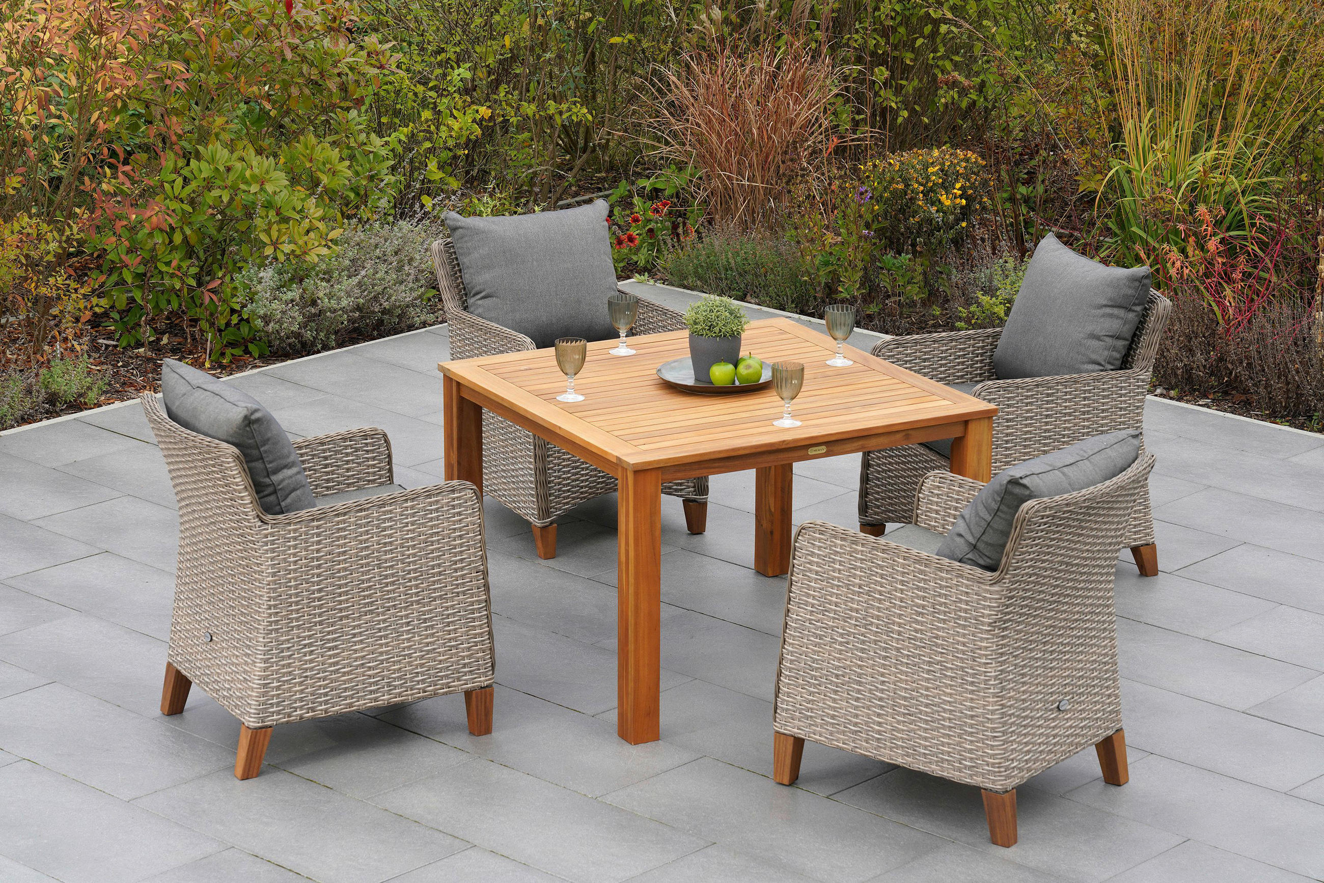 GARTENSESSEL-SET Stahl Naturfarben, Beige  - Beige/Naturfarben, MODERN, Holz/Kunststoff (59/83/77cm) - Gardenson
