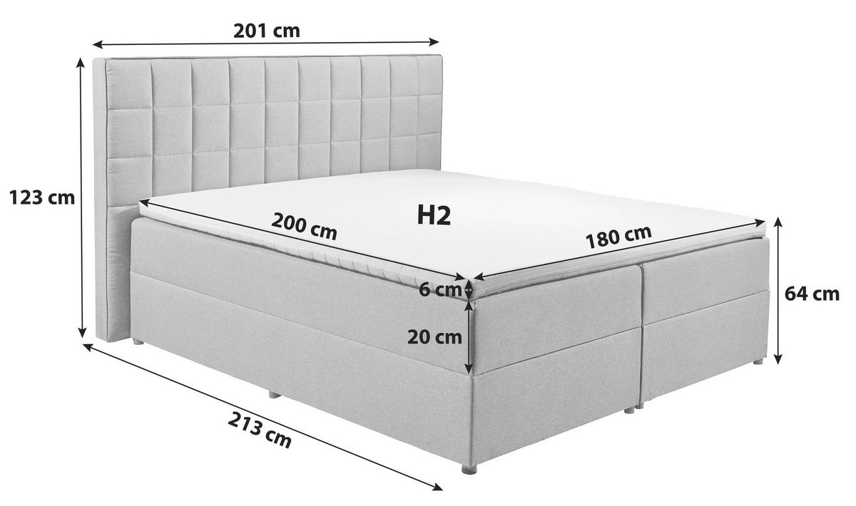 BOXBETT 180/200 cm,  in Anthrazit, gepolstertes Kopfteil, Bettkasten, Topper, H2 + H2 = mittel  - Anthrazit, Basics, Kunststoff/Textil (180/200cm) - MID.YOU