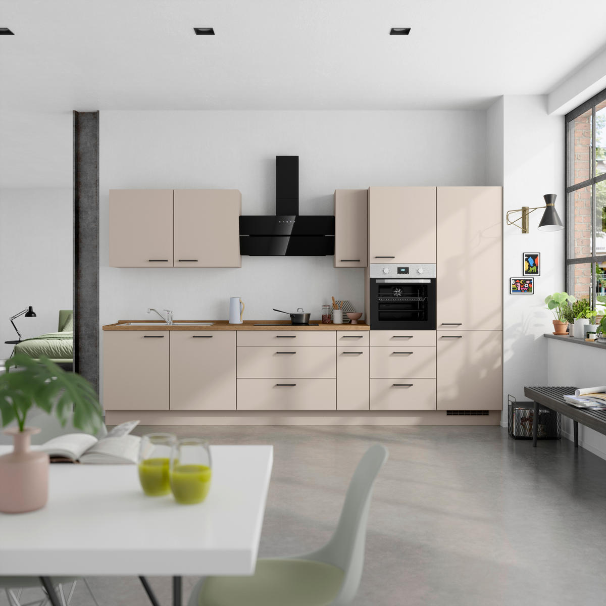 KÜCHENBLOCK 360 cm   in Eichefarben, Sandfarben  - Sandfarben/Eichefarben, MODERN, Holzwerkstoff/Metall (360cm) - Nobilia