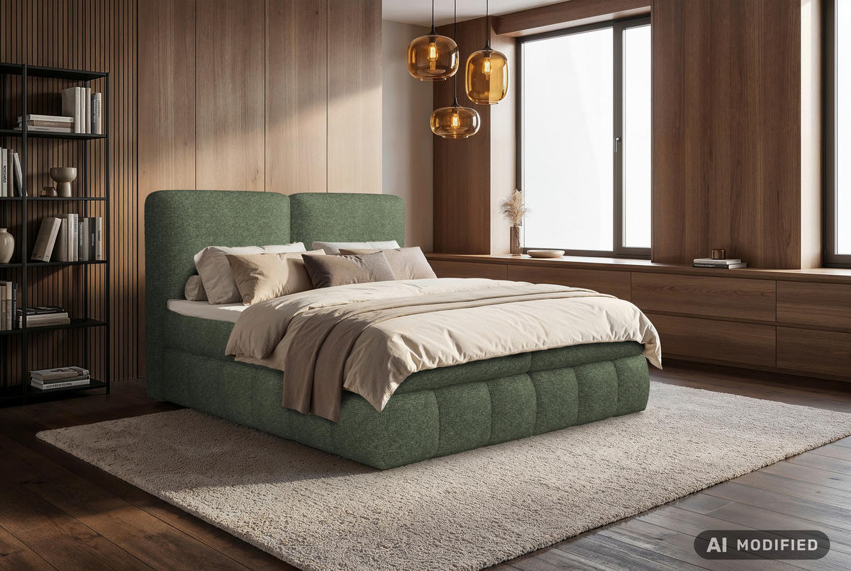 BOXBETT 140/200 cm,  in Dunkelgrün, Bettkasten, Topper, Matratzen, H3 = fest  - Dunkelgrün/Schwarz, KONVENTIONELL, Kunststoff/Textil (140/200cm) - Carryhome
