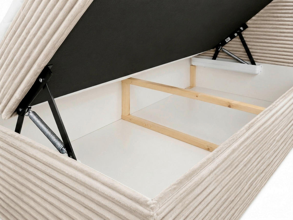 BOXBETT 180/200 cm,  in Creme, Bettkasten, Topper, H3 + H3 = fest  - Chromfarben/Creme, MODERN, Holz/Kunststoff (180/200cm) - MID.YOU