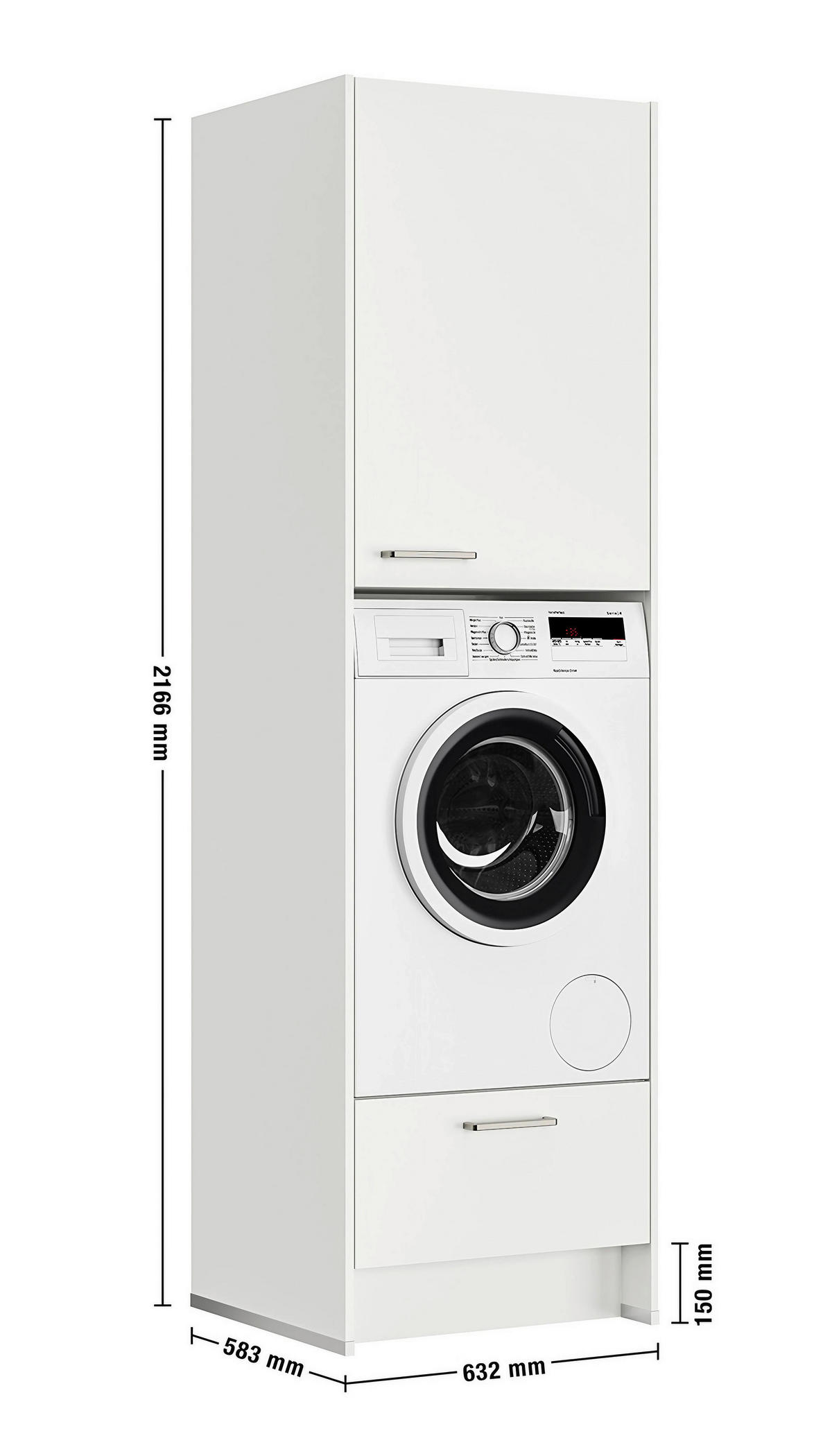 WASCHMASCHINENSCHRANK 63,2/216,6/58,3 cm  in Weiß  - Edelstahlfarben/Weiß, MODERN, Holzwerkstoff/Metall (63,2/216,6/58,3cm) - Nobilia