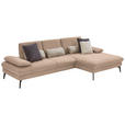 ECKSOFA in Chenille, Mikrofaser Sandfarben  - Sandfarben/Schwarz, Design, Textil/Metall (299/157cm) - Dieter Knoll