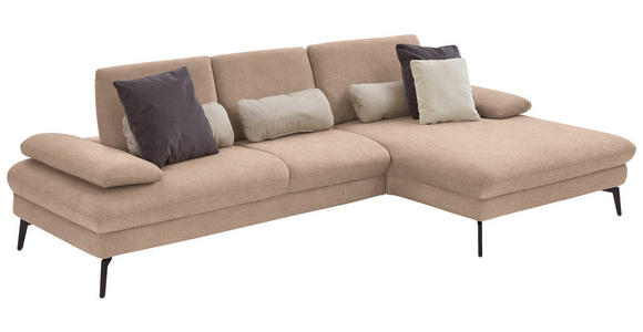 ECKSOFA in Chenille, Mikrofaser Sandfarben  - Sandfarben/Schwarz, Design, Textil/Metall (299/157cm) - Dieter Knoll