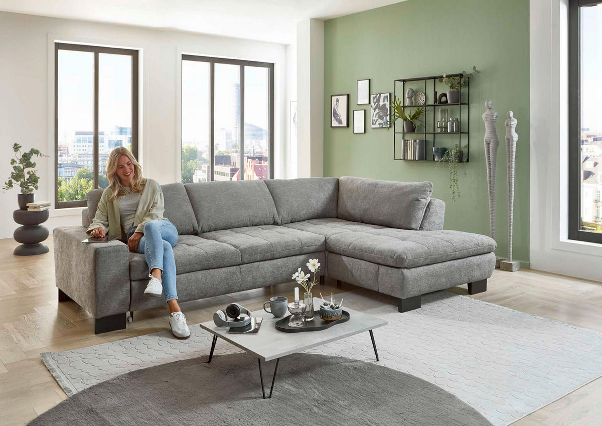 HÖRNSOFFA i chenille grå  - svart/grå, Modern, metall/textil (289/84/197cm) - Livetastic