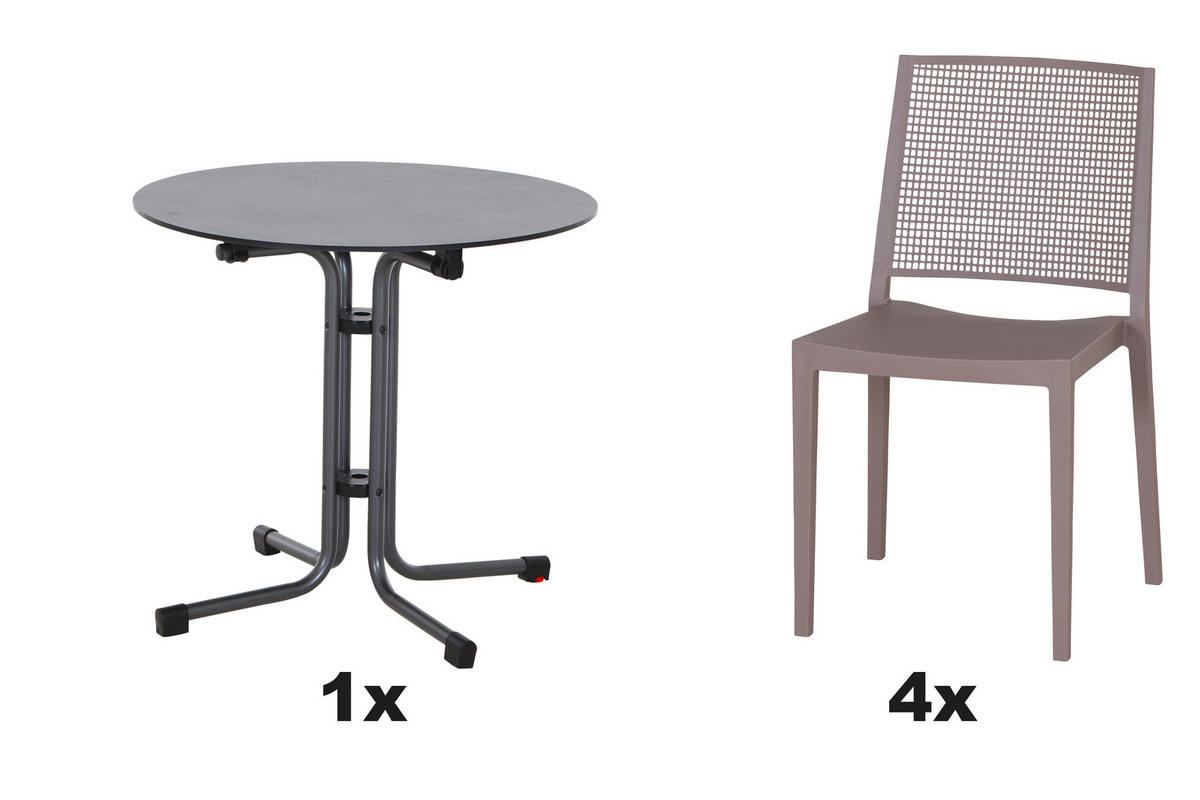 GARTENGARNITUR 5-teilig Stahl  - Taupe/Anthrazit, Basics, Kunststoff/Metall (80/80/80cm) - Siena Garden
