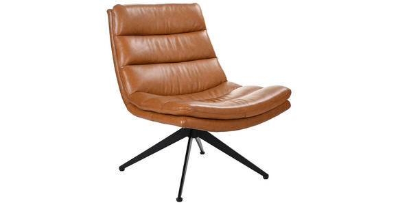 DESIGNSESSEL in Echtleder Cognac  - Cognac/Schwarz, Design, Leder/Metall (77/64,5/64,5cm) - Dieter Knoll