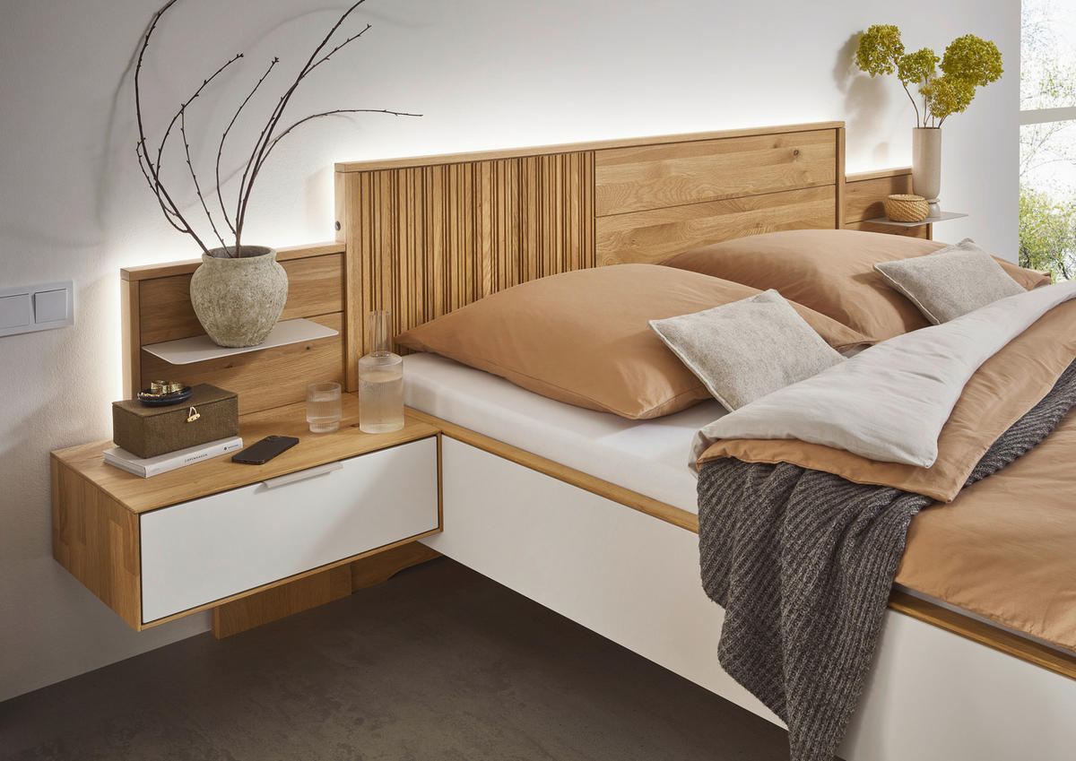 BETTANLAGE - Wildeiche/Perlmutt, Design, Holz (180/200cm) - Valnatura