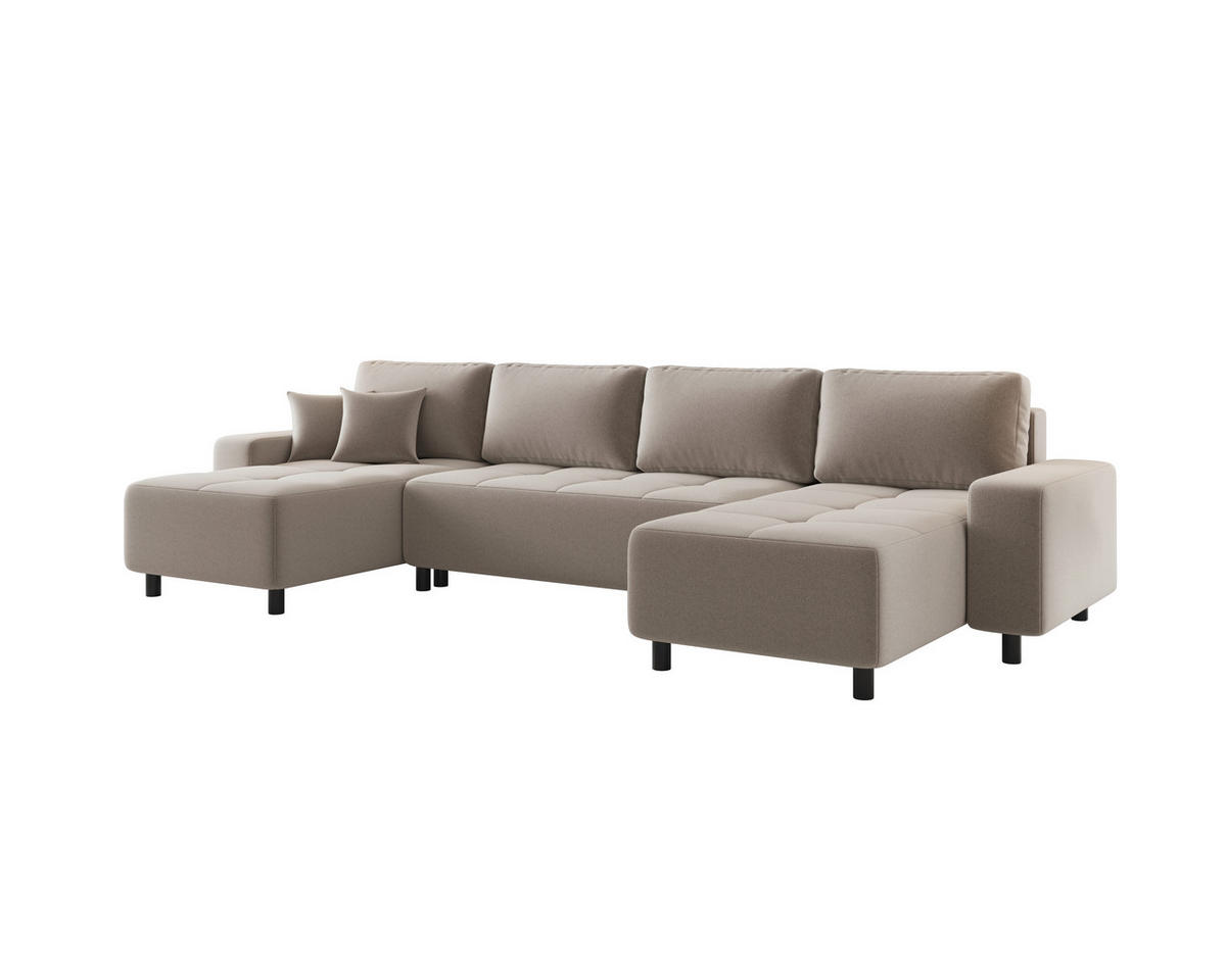 WOHNLANDSCHAFT Beige Jacquard  - Beige/Schwarz, MODERN, Kunststoff/Textil (144/318/144cm) - Carryhome