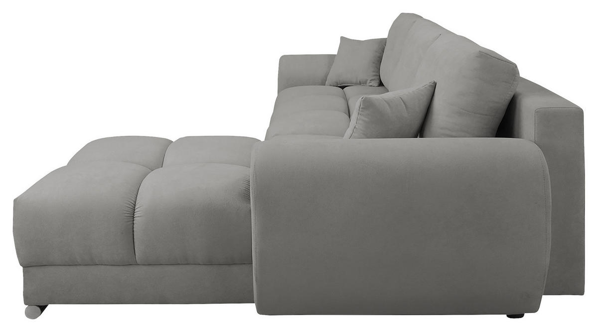 ECKSOFA in Mikrofaser Grau  - Silberfarben/Grau, Design, Textil/Metall (256/175cm) - Livetastic