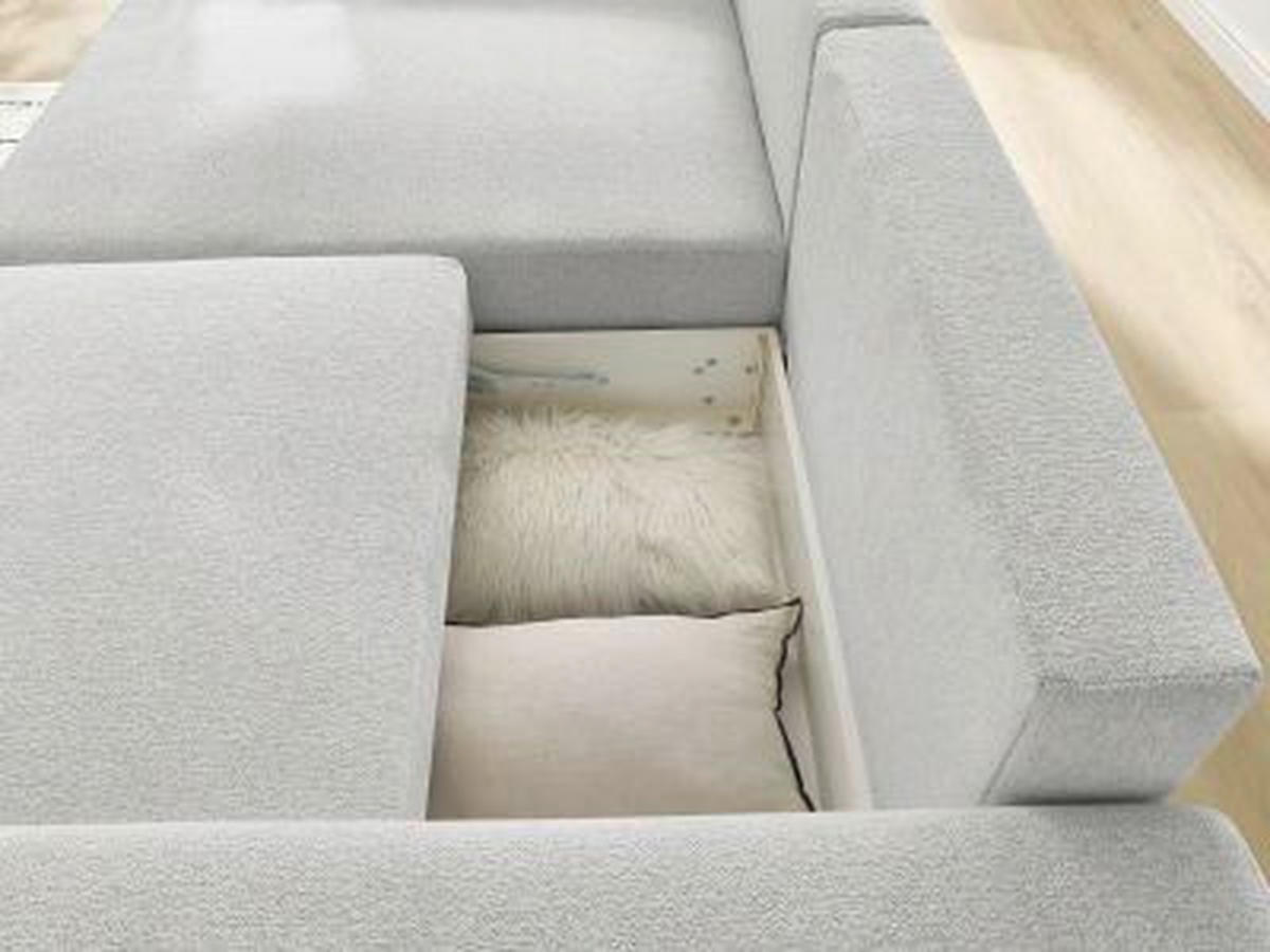 ECKSOFA Ottomane links  ATILLA Hellgrau Flachgewebe  - Hellgrau/Schwarz, MODERN, Kunststoff/Textil (149/244cm)
