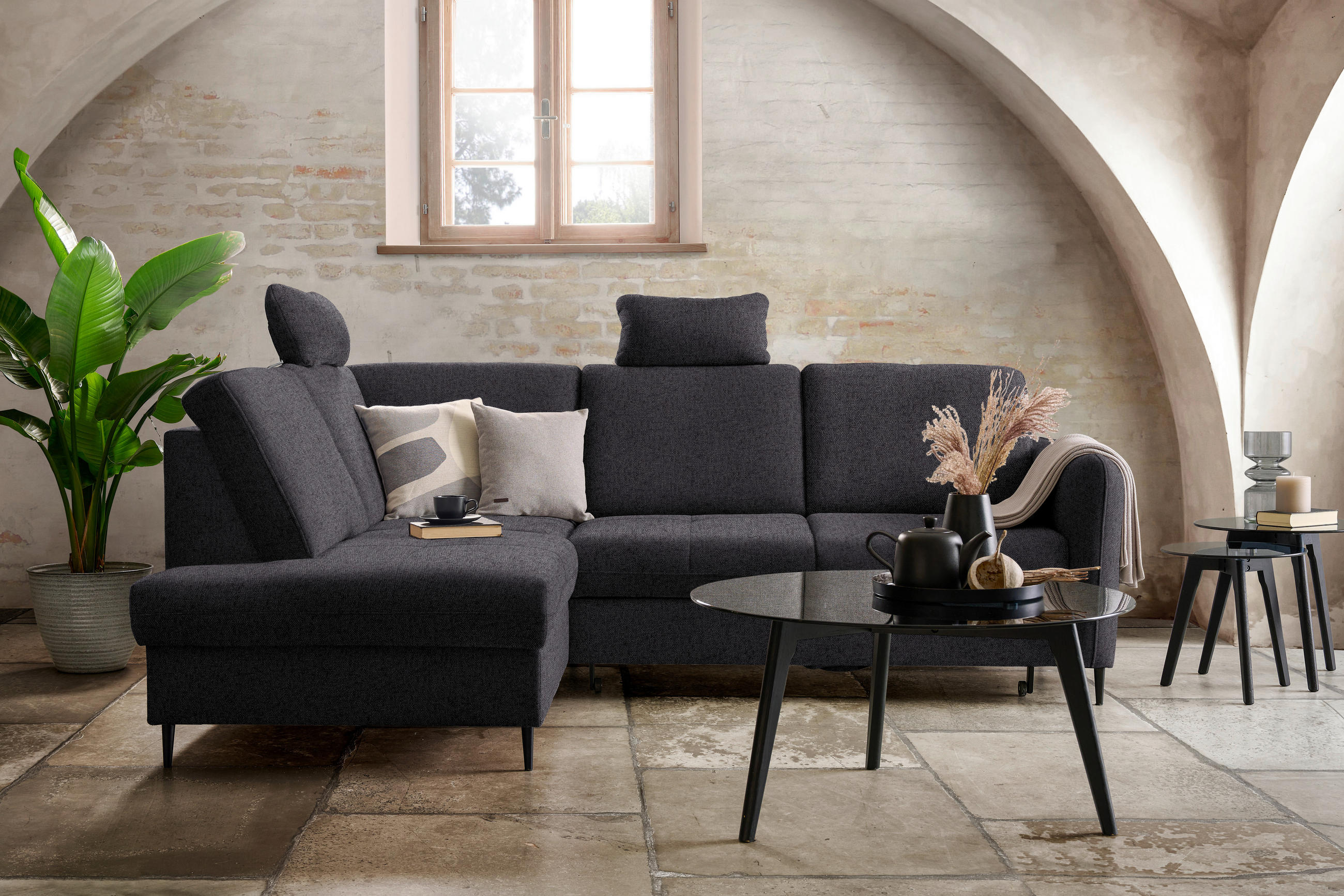 ECKSOFA Dunkelbraun Chenille  - Dunkelbraun/Schwarz, MODERN, Holz/Textil (184/241cm) - Carryhome