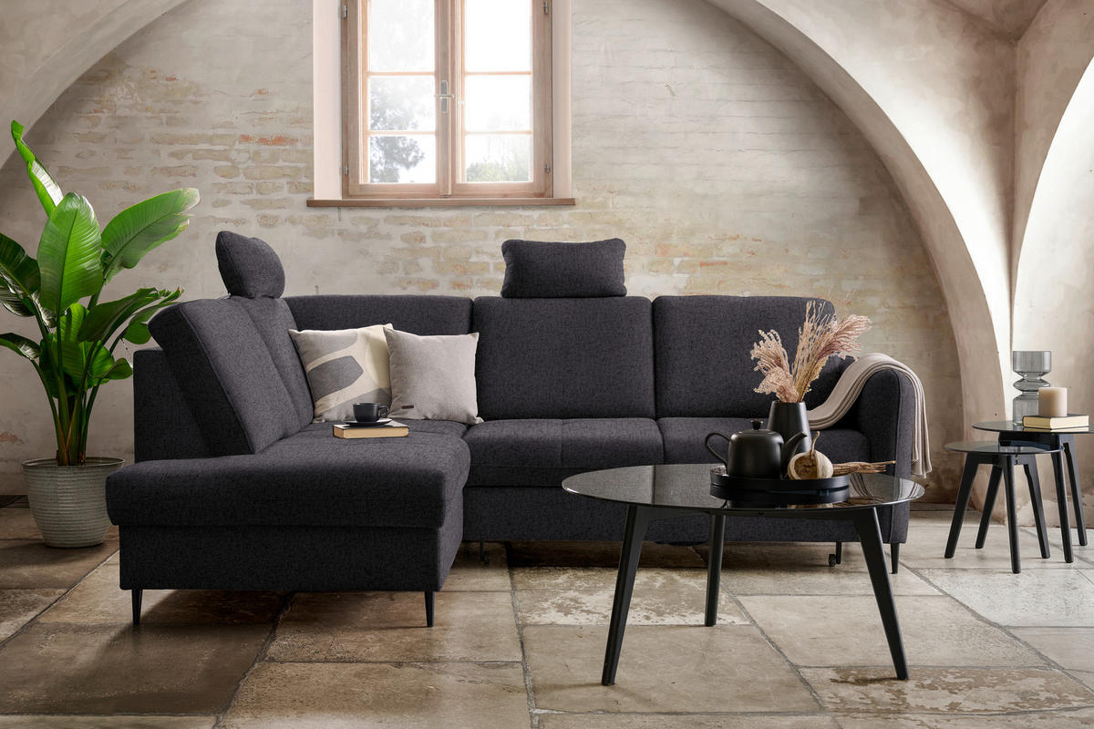 ECKSOFA in Chenille Dunkelbraun  - Dunkelbraun/Schwarz, Modern, Holz/Textil (184/241cm) - Carryhome