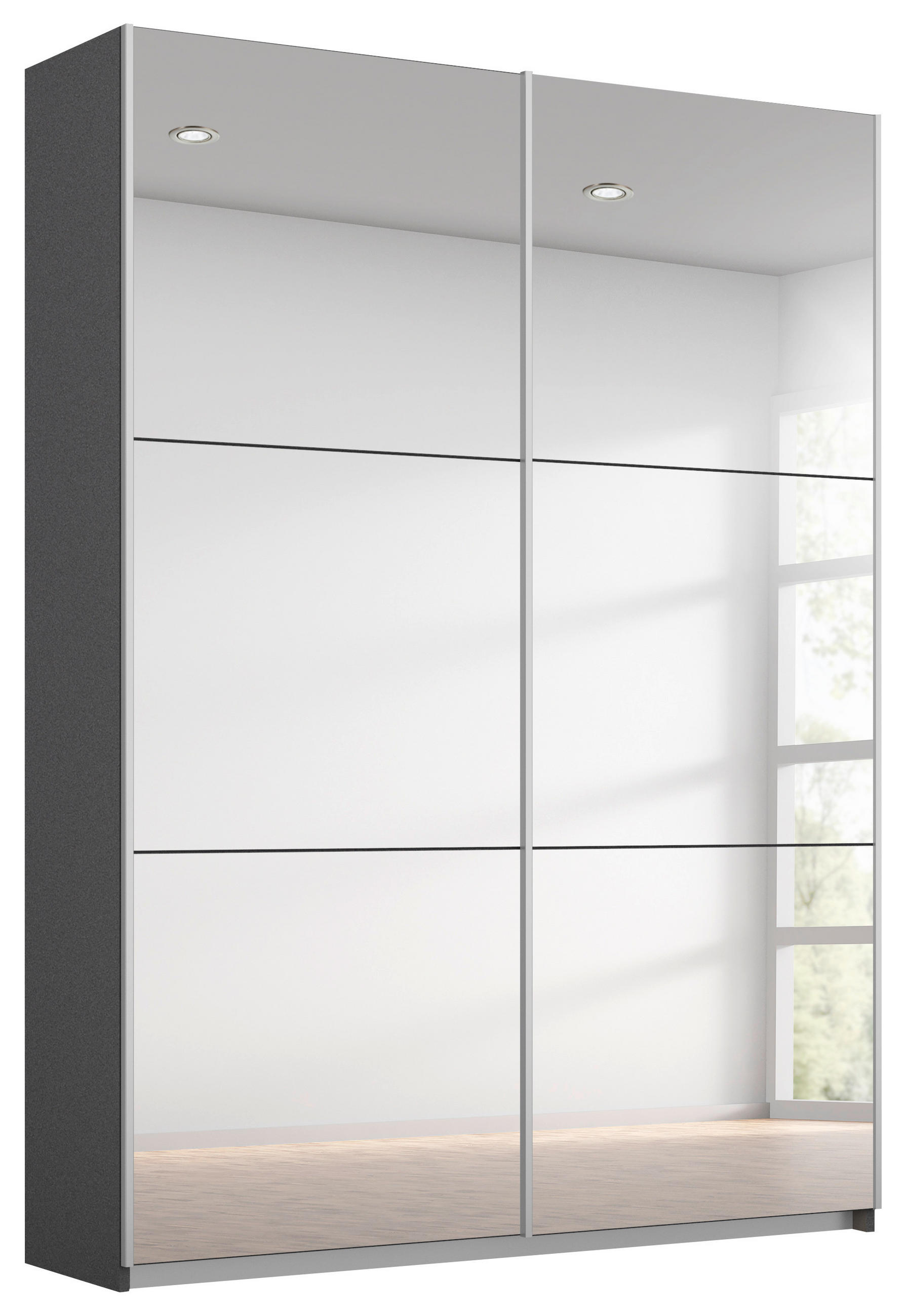 SCHWEBETÜRENSCHRANK 131/210/59 cm 2-türig Silberfarben, Graphitfarben  - Silberfarben/Alufarben, MODERN, Glas/Holzwerkstoff (131/210/59cm) - Rauch Möbel