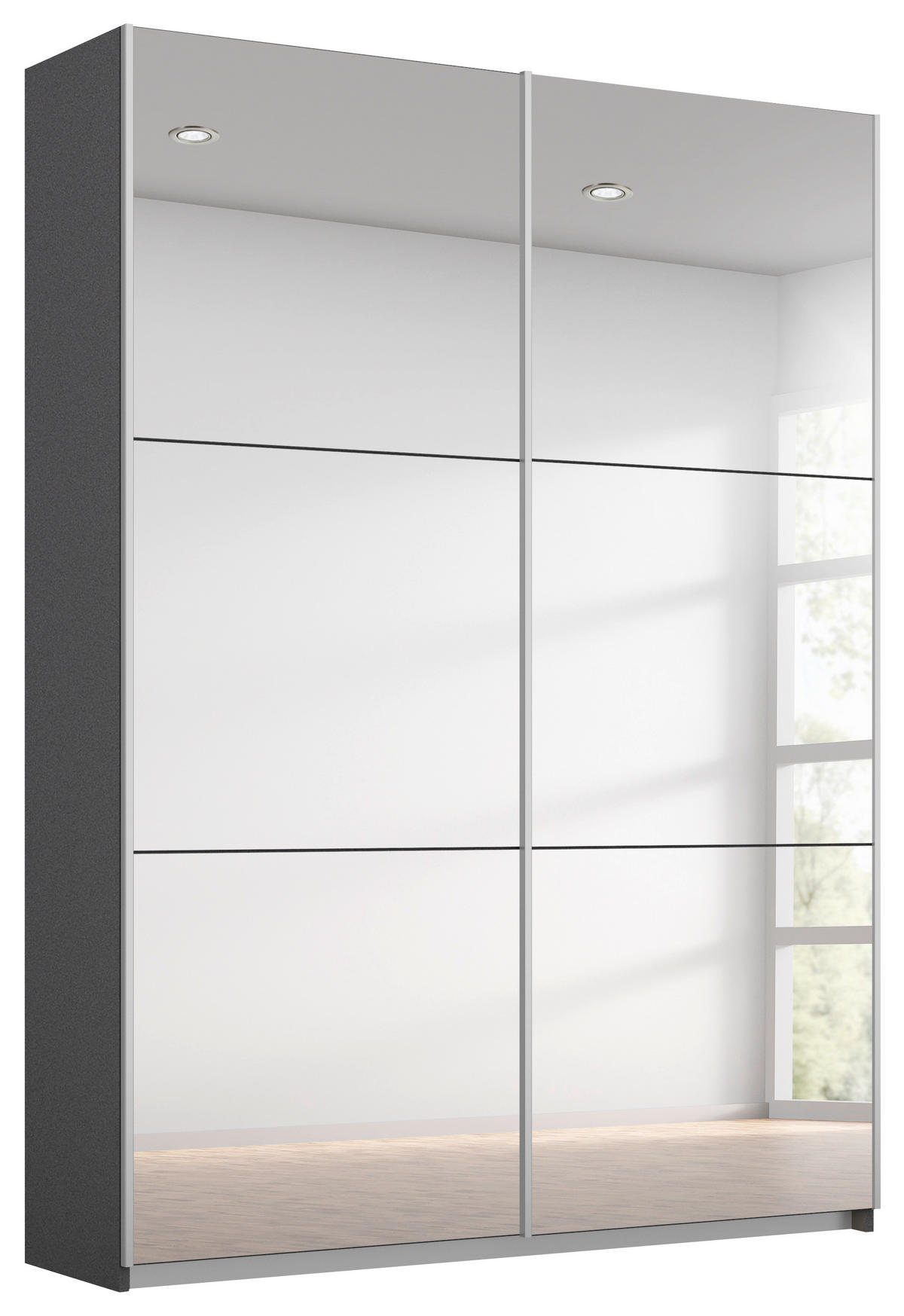 SCHWEBETÜRENSCHRANK 131/210/59 cm 2-türig Silberfarben, Graphitfarben  - Silberfarben/Alufarben, MODERN, Glas/Holzwerkstoff (131/210/59cm) - Rauch Möbel