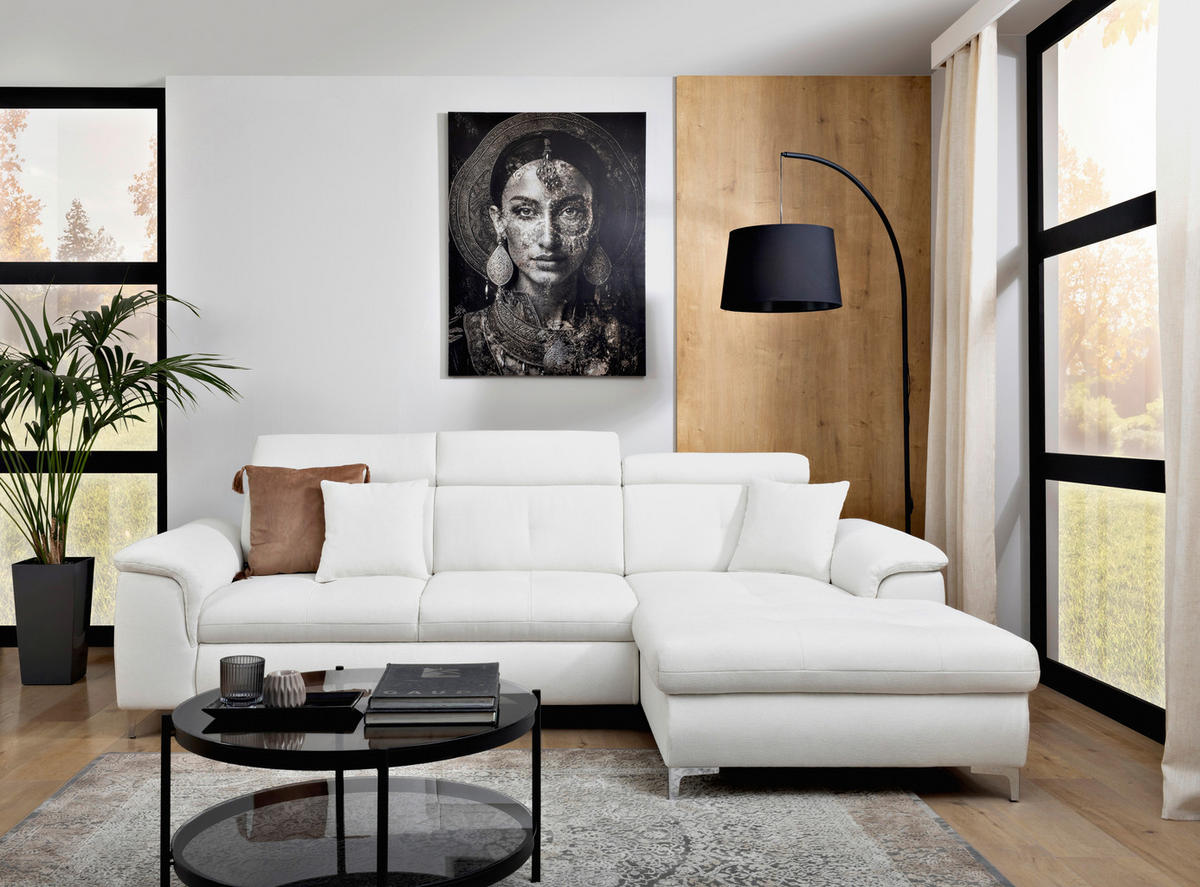 ECKSOFA in Flachgewebe Naturfarben  - Chromfarben/Naturfarben, KONVENTIONELL, Textil/Metall (268/175cm) - Carryhome