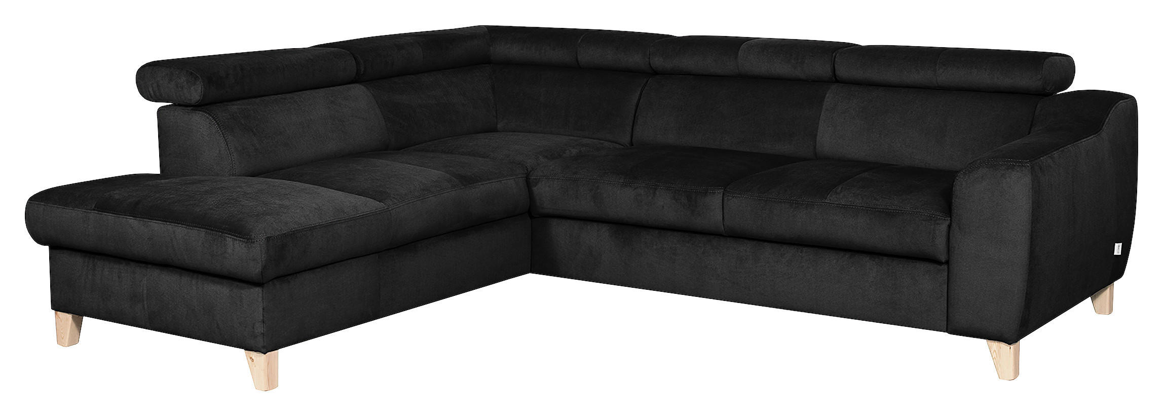 ECKSOFA in Webstoff Schwarz  - Buchefarben/Schwarz, Design, Holz/Textil (208/245cm) - Livetastic