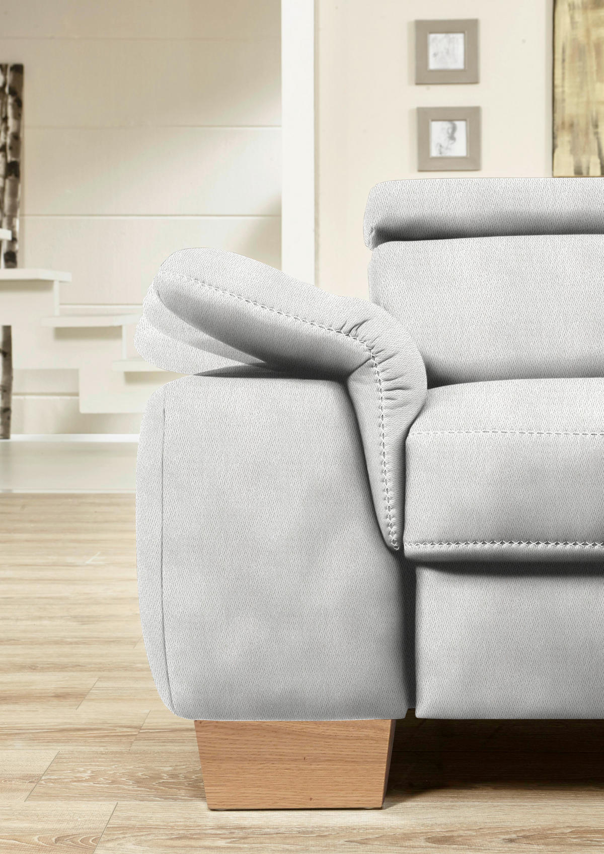 ECKSOFA in Mikrofaser Ecru  - Ecru/Eichefarben, Natur, Holz/Textil (226/273cm) - Beldomo System
