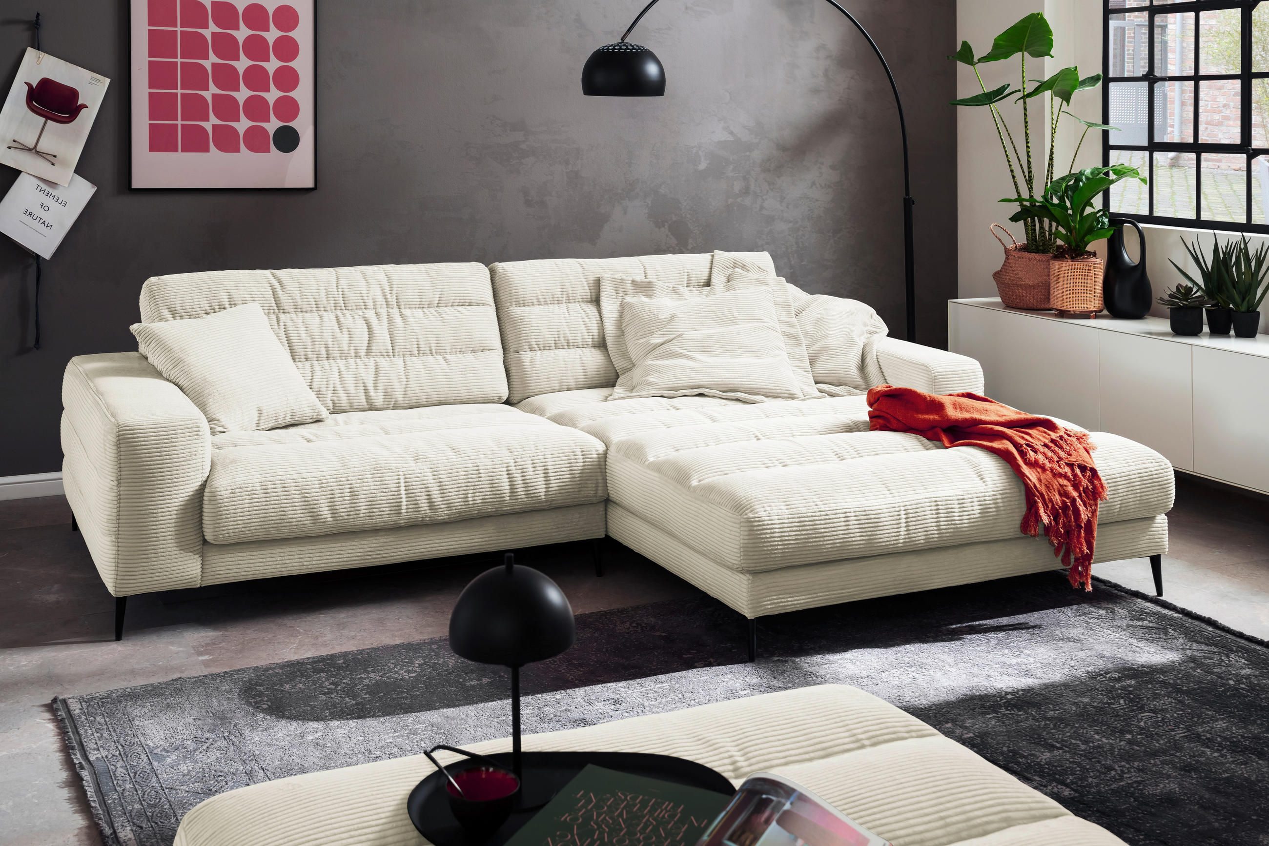 ECKSOFA in Cord Weiss  - Weiss/Schwarz, Design, Textil/Metall (296/207cm) - Dieter Knoll