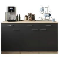 KÜCHENUNTERSCHRANK 150/85/60 cm  in Schwarz, Eichefarben  - Eichefarben/Silberfarben, Basics, Holzwerkstoff/Metall (150/85/60cm) - Respekta