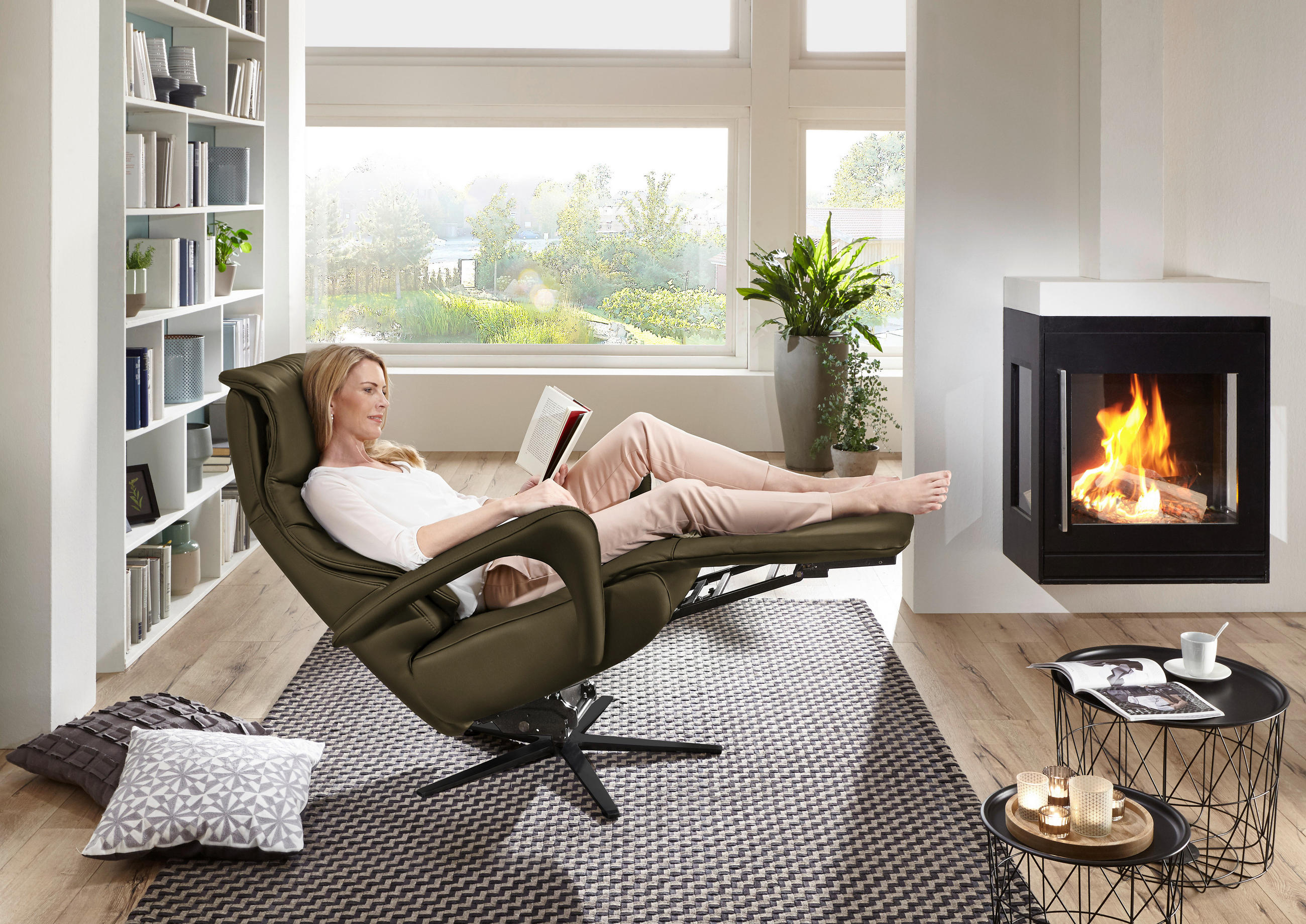 RELAXSESSEL in Leder Grün  - Schwarz/Grün, Design, Leder/Metall (75/106/88cm) - Dieter Knoll