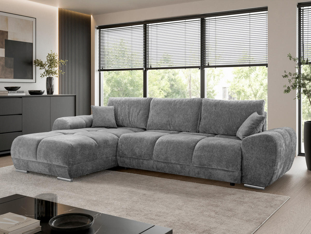 ECKSOFA  in Chenille Grau  - Chromfarben/Schwarz, KONVENTIONELL, Kunststoff/Textil (183/290cm) - Xora