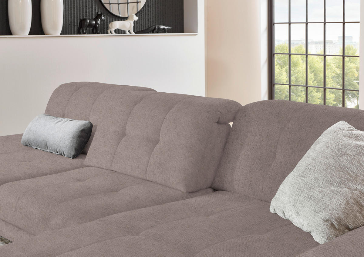 ECKSOFA in Flachgewebe Silberfarben  - Silberfarben/Schwarz, Design, Textil/Metall (309/190cm) - Beldomo Style