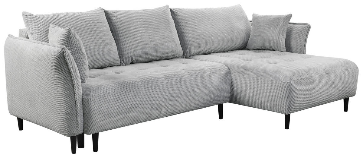 ECKSOFA in Chenille Hellgrau  - Hellgrau/Schwarz, Konventionell, Holz/Textil (290/160cm) - MID.YOU
