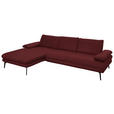ECKSOFA in Echtleder Rot  180/310 cm  - Rot/Schwarz, Design, Leder/Metall (180/310cm) - Dieter Knoll