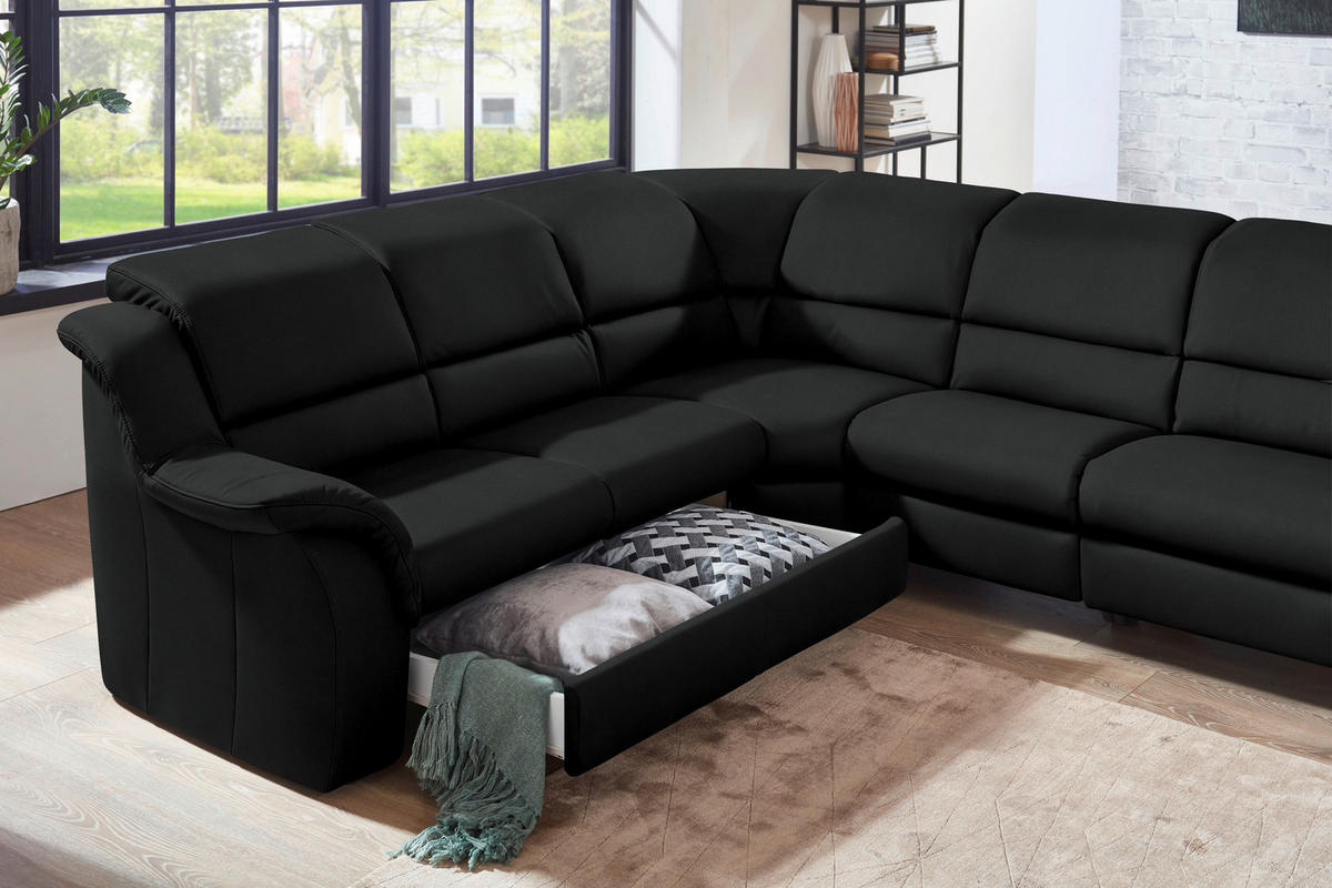 ECKSOFA  in Echtleder Schwarz  260/324 cm  - Schwarz, KONVENTIONELL, Leder/Kunststoff (260/324cm) - Cantus