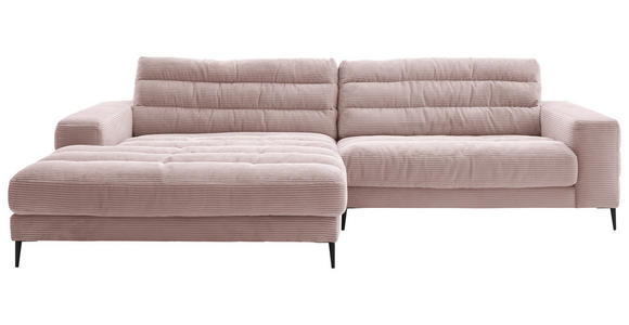 ECKSOFA Ottomane links  Rosa Cord  - Schwarz/Rosa, Design, Textil/Metall (207/296cm) - Dieter Knoll