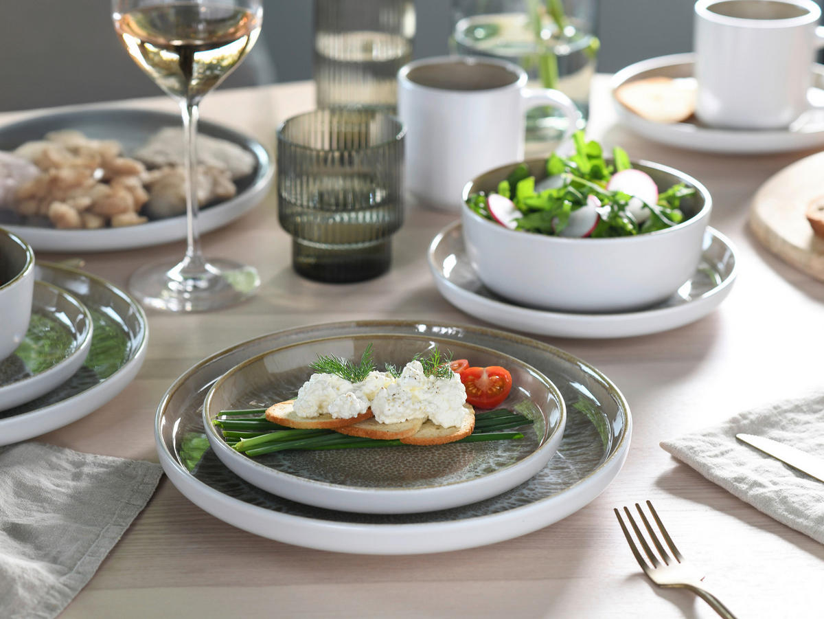 KOMBISERVICE Weiß, Beige Nordic Fjord Sand 16-teilig 4 Personen  - Beige/Weiß, Basics, Keramik - Creatable