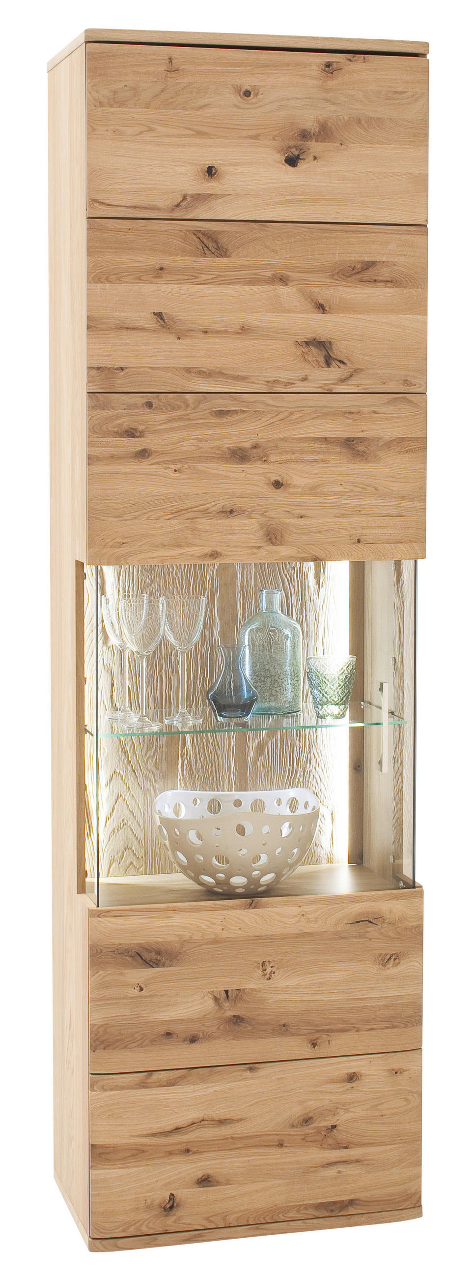 VITRINE  in furniert, teilmassiv Asteiche Eichefarben - Eichefarben/Schwarz, Design, Glas/Holz (60/208/37cm) - Livetastic