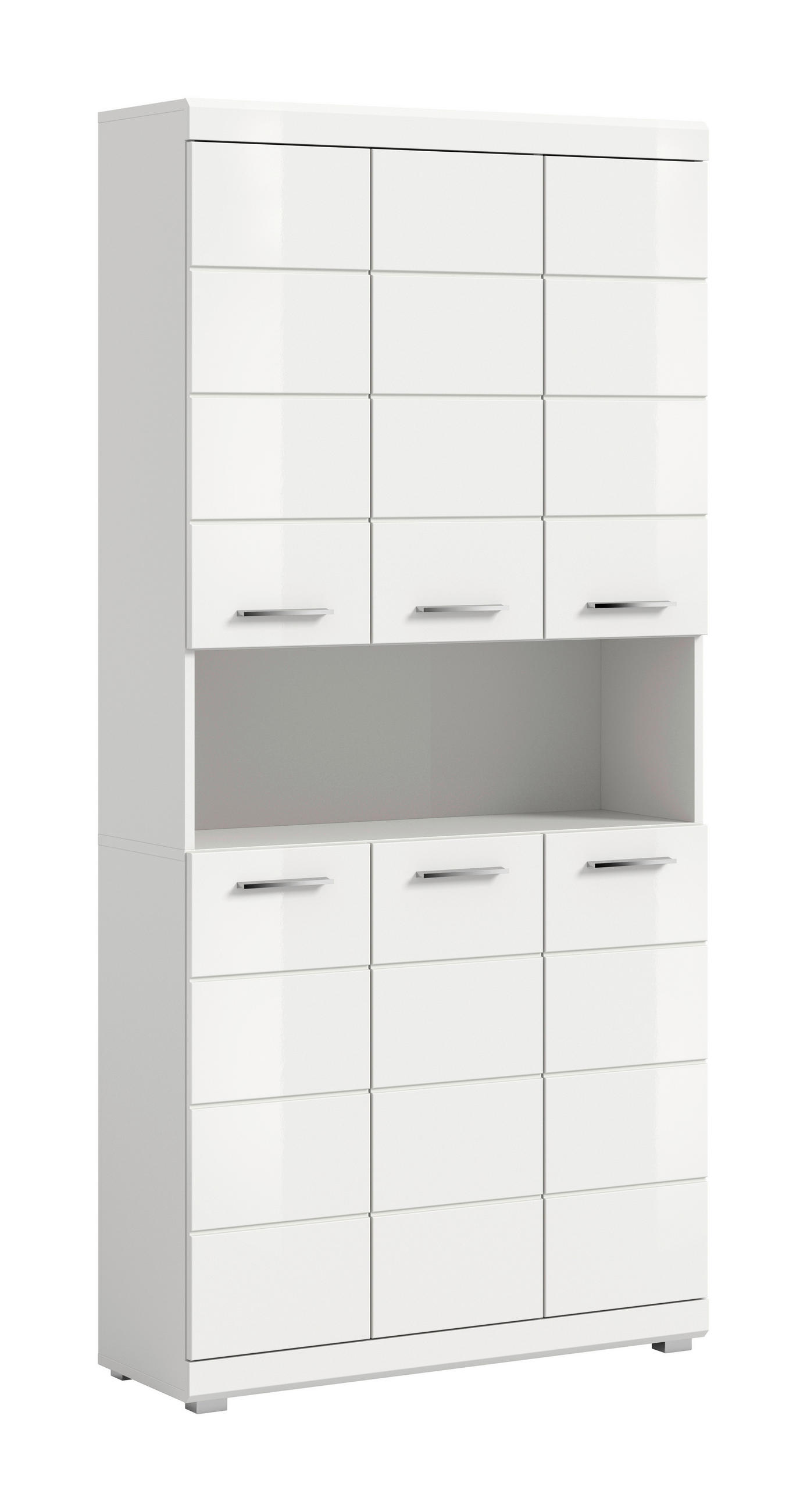 HOCHSCHRANK 90/191/31 cm  - Weiß Hochglanz/Silberfarben, Trend, Holzwerkstoff/Kunststoff (90/191/31cm) - MID.YOU