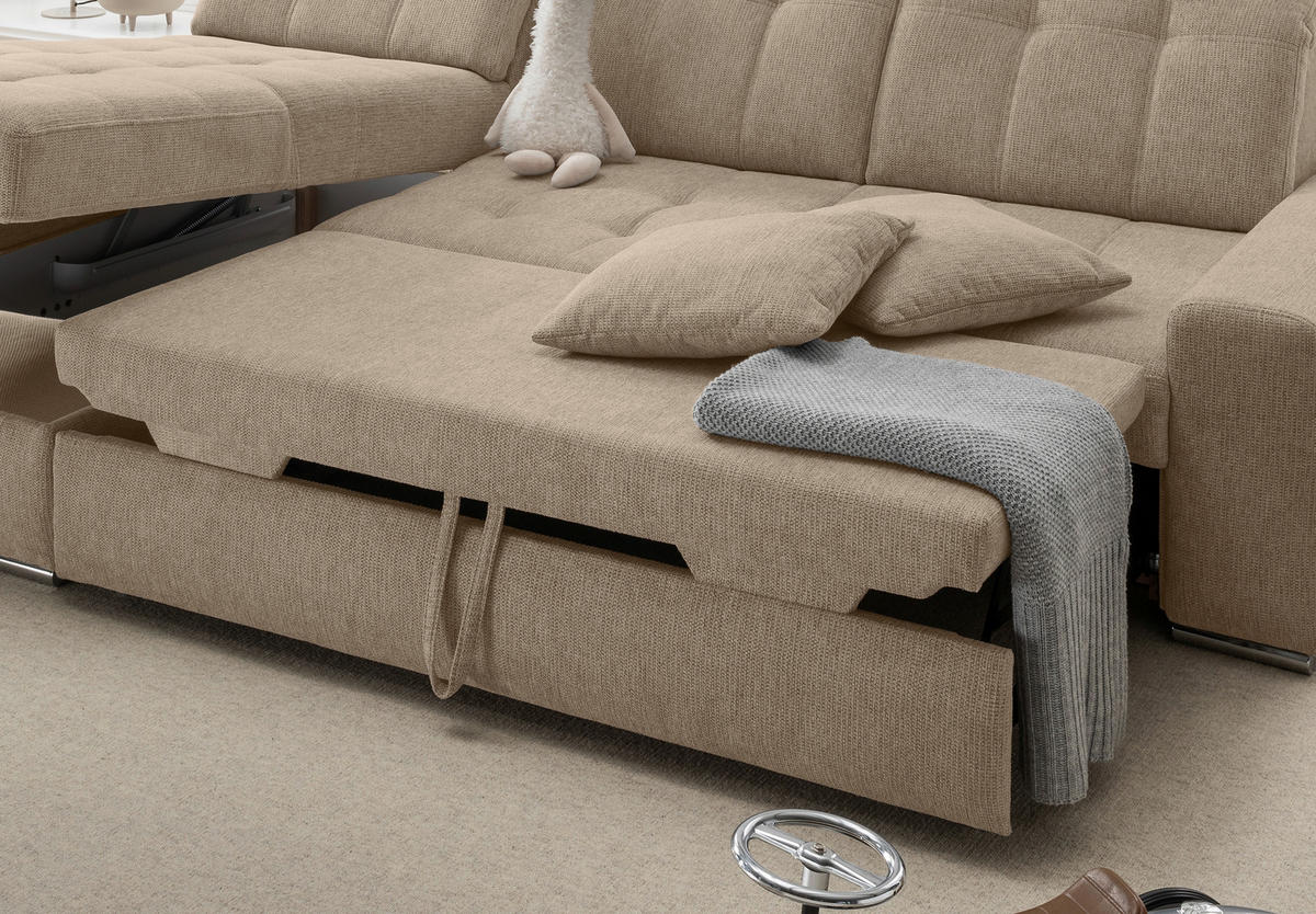 ECKSOFA Chenille Hellbraun  - Chromfarben/Hellbraun, Konventionell, Textil/Metall (186/283cm) - Livetastic