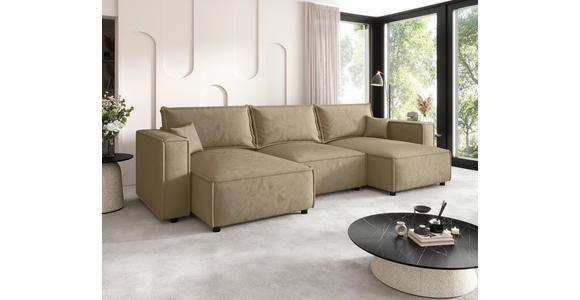 WOHNLANDSCHAFT Beige Webstoff  - Beige/Schwarz, MODERN, Kunststoff/Textil (153/350/153cm) - Xora