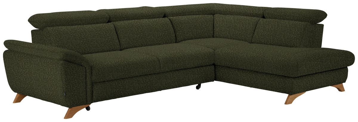 ECKSOFA in Chenille Olivgrün  - Eichefarben/Olivgrün, Modern, Holz/Textil (287/212cm) - Valnatura