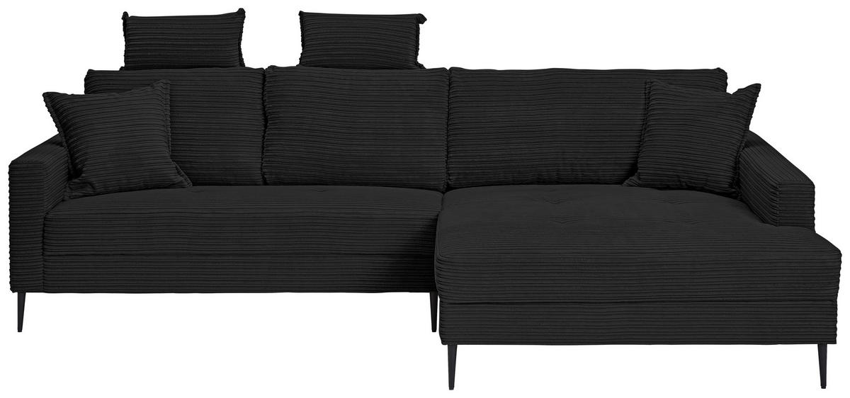 ECKSOFA in Cord Schwarz  276/173 cm  - Schwarz, KONVENTIONELL, Textil/Metall (276/173cm) - Carryhome