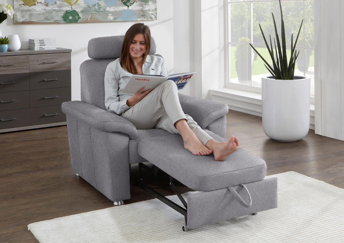 FERNSEHSESSEL in Webstoff Grau  - Silberfarben/Grau, KONVENTIONELL, Textil/Metall (102/91/91-159cm) - Beldomo System