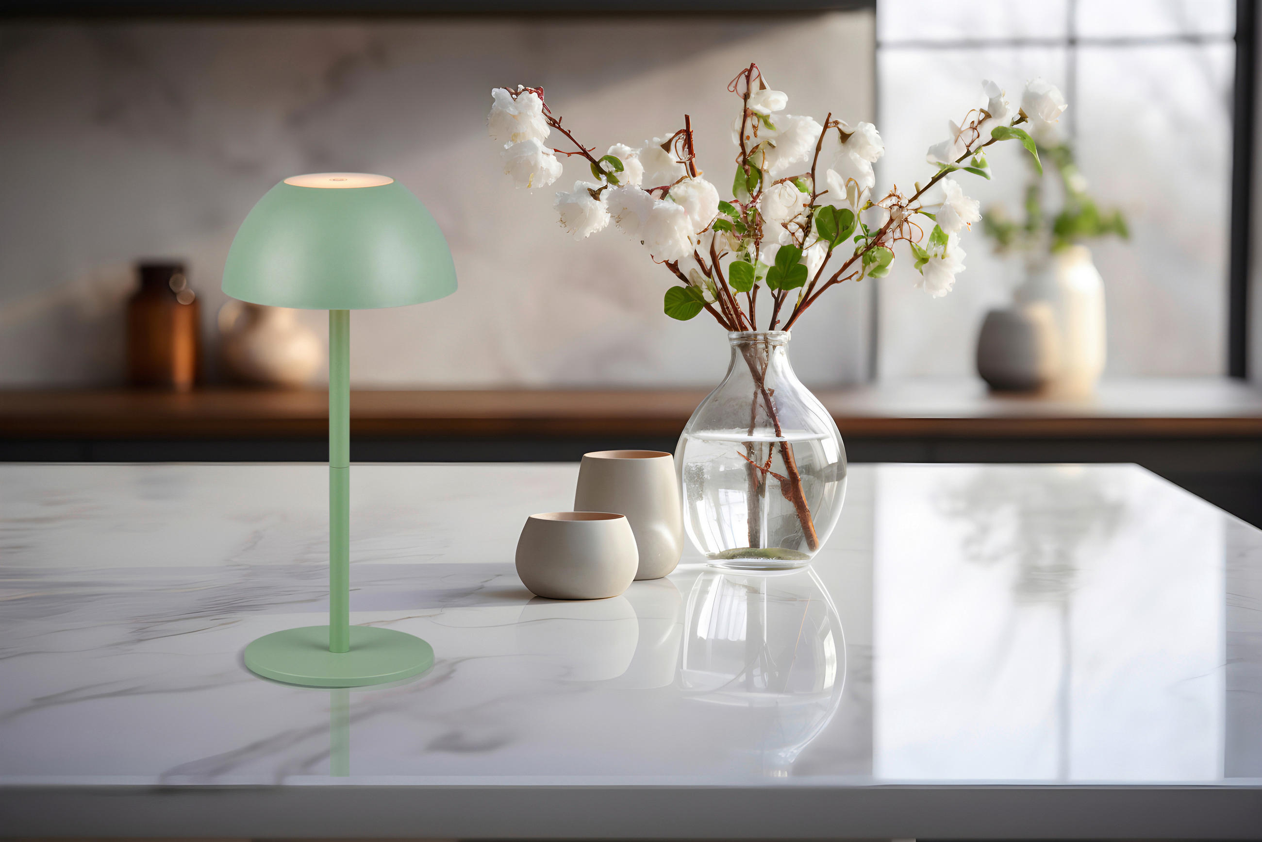 STOLNÍ LAMPA NA BATERIE, dotykový stmívač, 13,5/30 cm  - zelená, Trend, plast (13,5/30cm)
