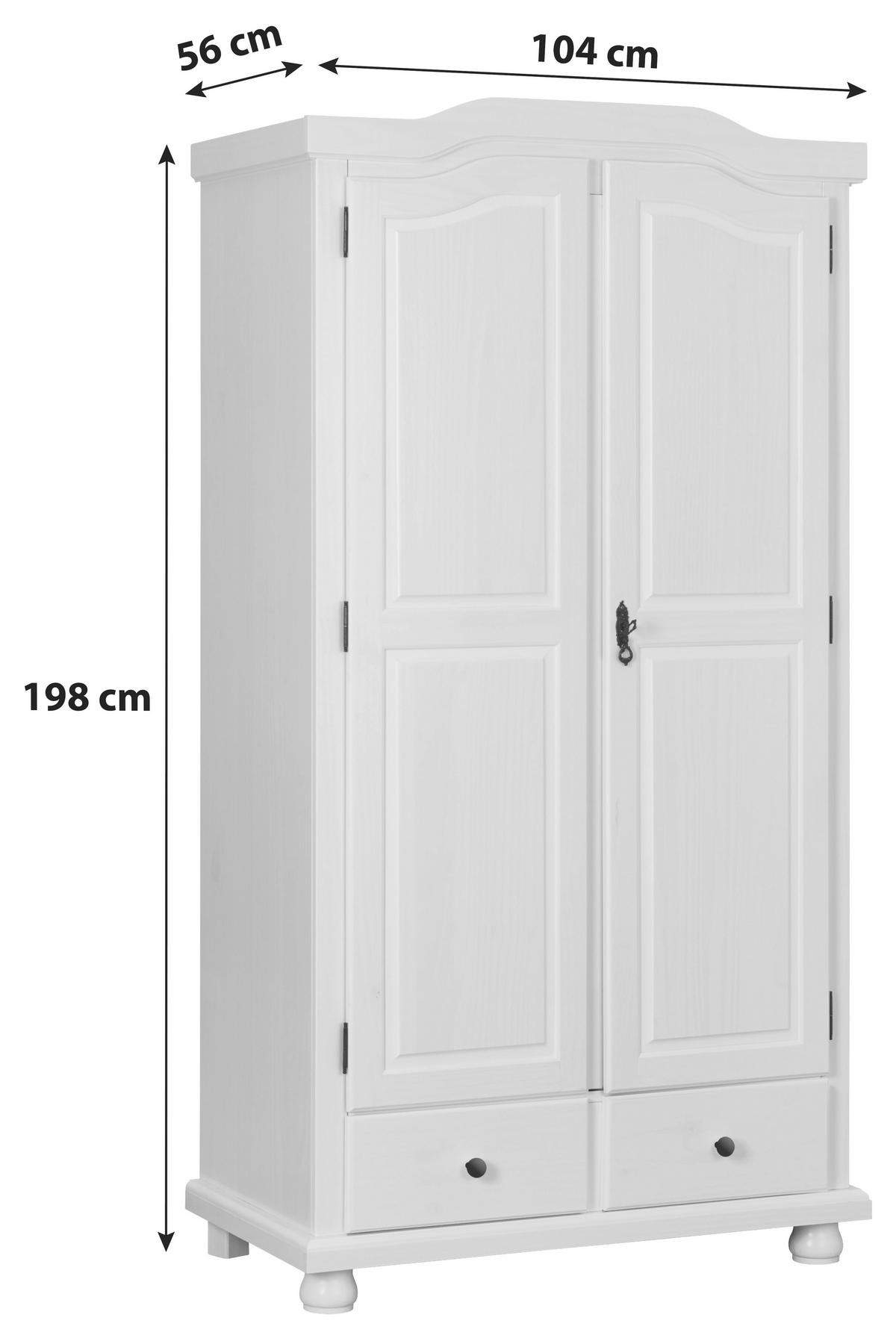 DREHTÜRENSCHRANK 104/198/56 cm 2-türig Weiß  - Weiß, KONVENTIONELL, Holz (104/198/56cm) - Livetastic