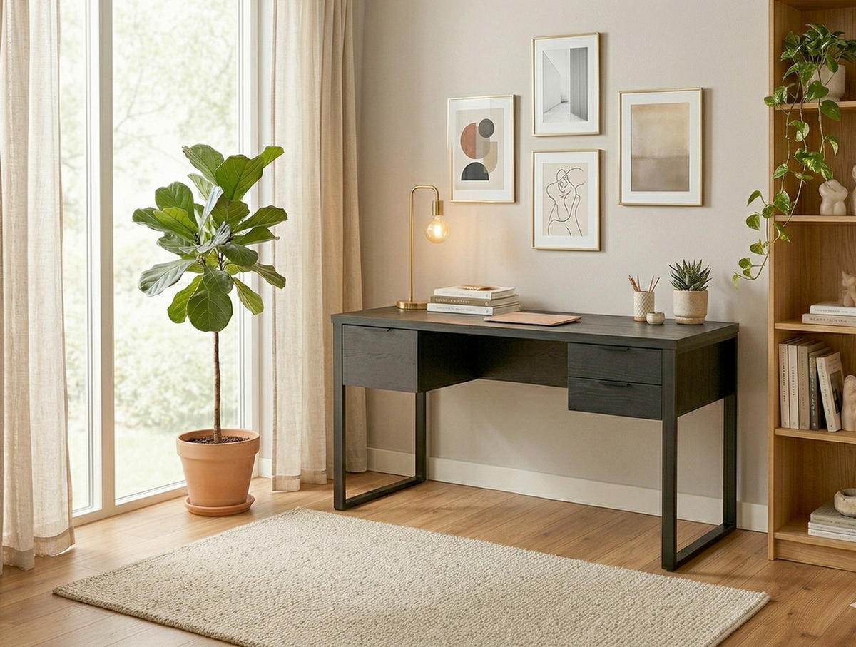 SCHREIBTISCH 150/120/76 cm Schwarz Stauraum, in verschiedenen Holz-Dekoren erhältlich  - Schwarz, Lifestyle, Holzwerkstoff/Metall (150/120/76cm)